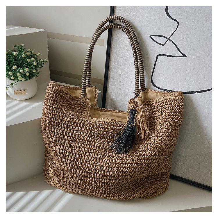 Winter Fashion Straw Casual Tote Bag - back view