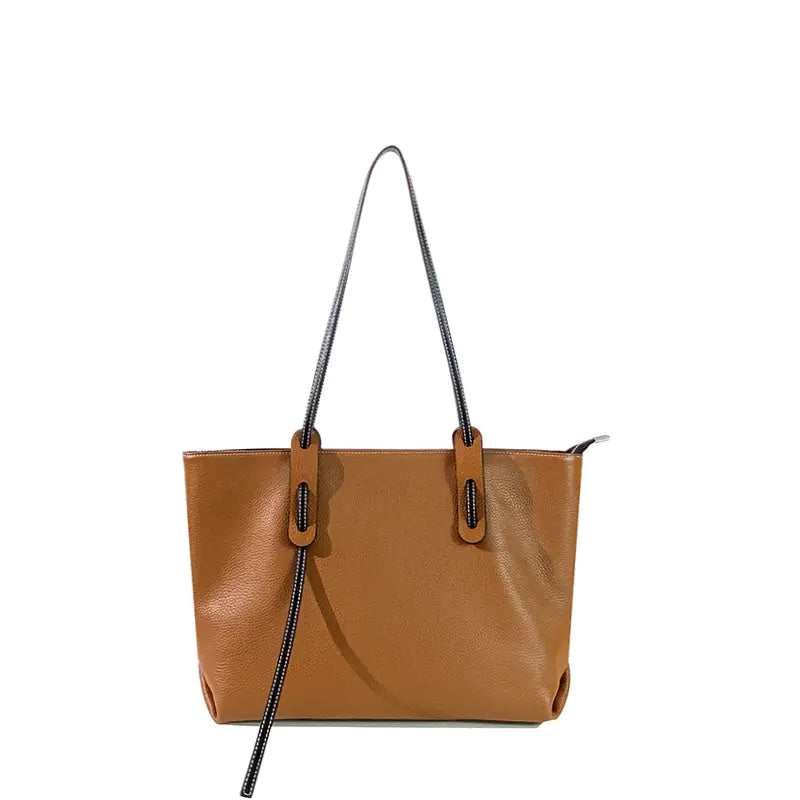 Large Capacity Soft Leather Tote Shoulder Bag - alternate view