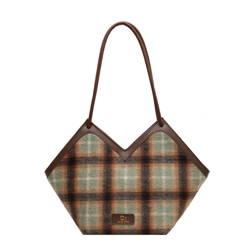 Plaid V-Top Tote - Green