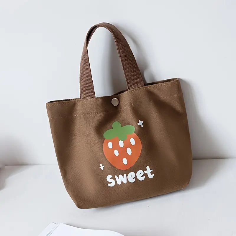Trendy Cartoon Strawberry Canvas Handbag & Lunch Bag