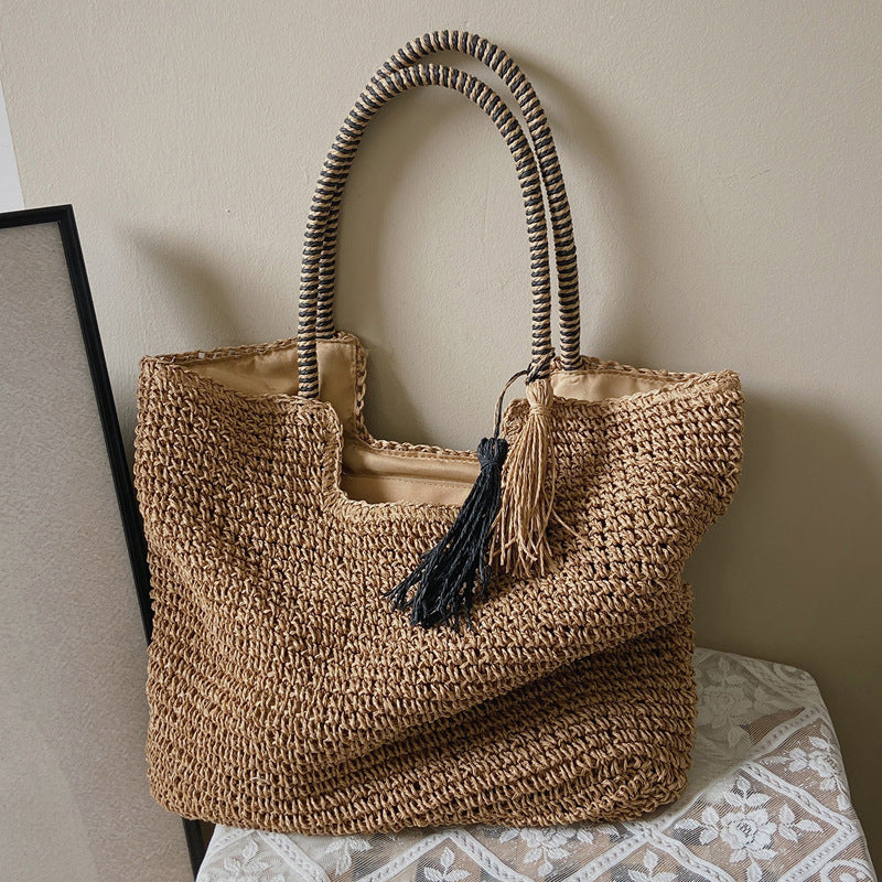 Winter Fashion Straw Casual Tote Bag - alternate view