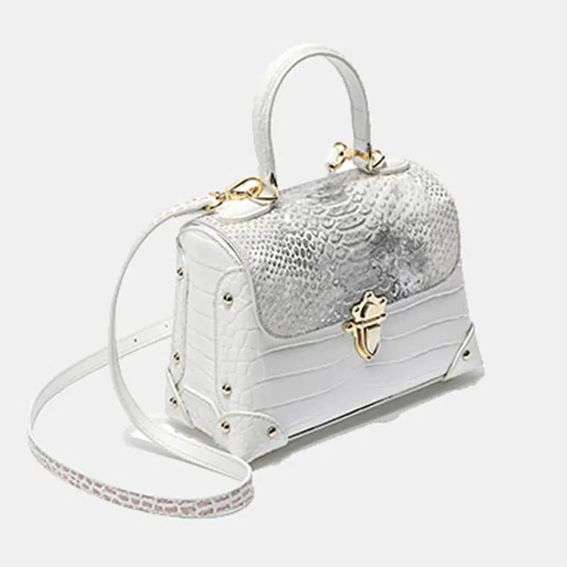 Crocodile-Striped Cowhide Fashion Tote Bag - back view