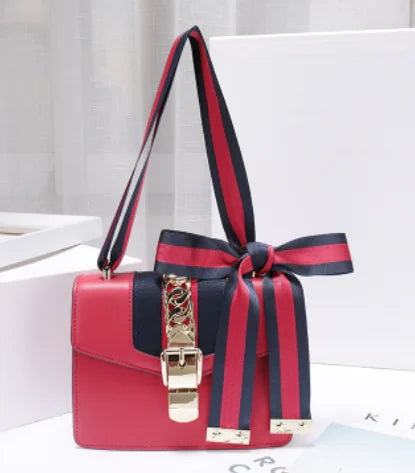 Striped Satin Ribbon Tote, Shoulder & Crossbody Bag - close-up detail