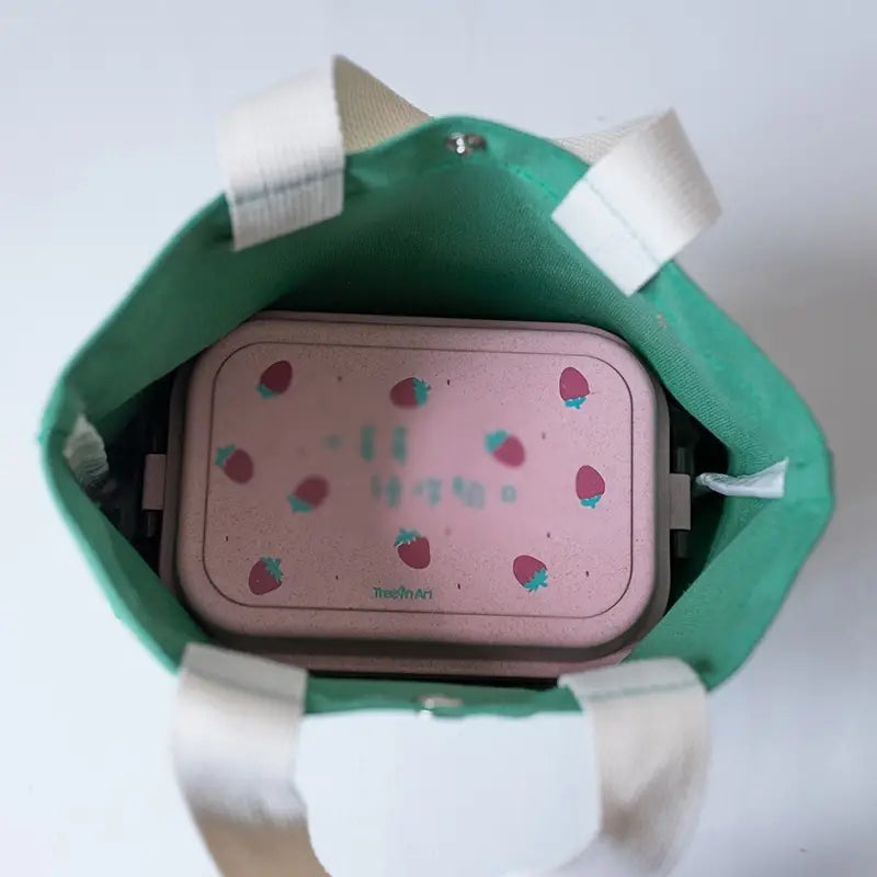 Trendy Cartoon Strawberry Canvas Handbag & Lunch Bag - interior