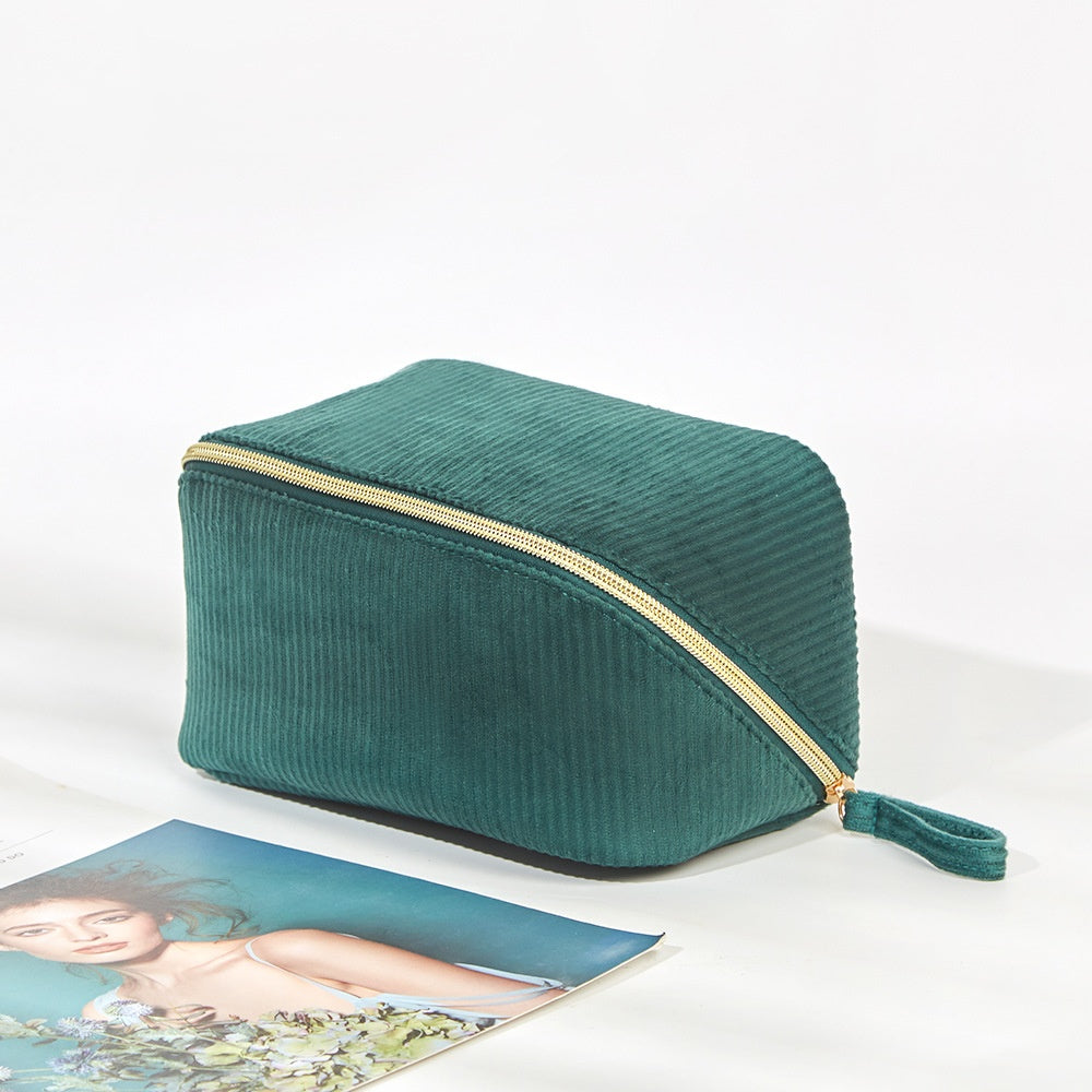 Corduroy Box Pouch in green, side view