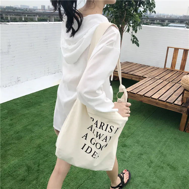 Canvas Letter Tote Bag, Shoulder Crossbody Bag - close-up detail