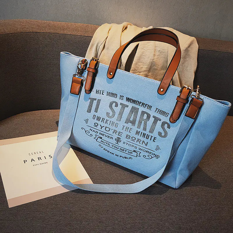 Canvas Messenger Tote Bag with Letter Design