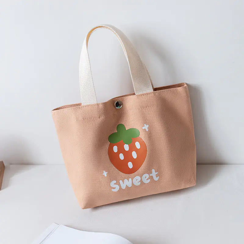 Trendy Cartoon Strawberry Canvas Handbag & Lunch Bag
