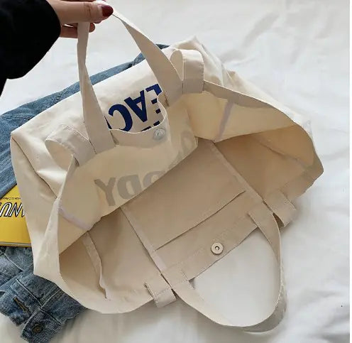 Canvas Letter Tote Bag, Shoulder Crossbody Bag