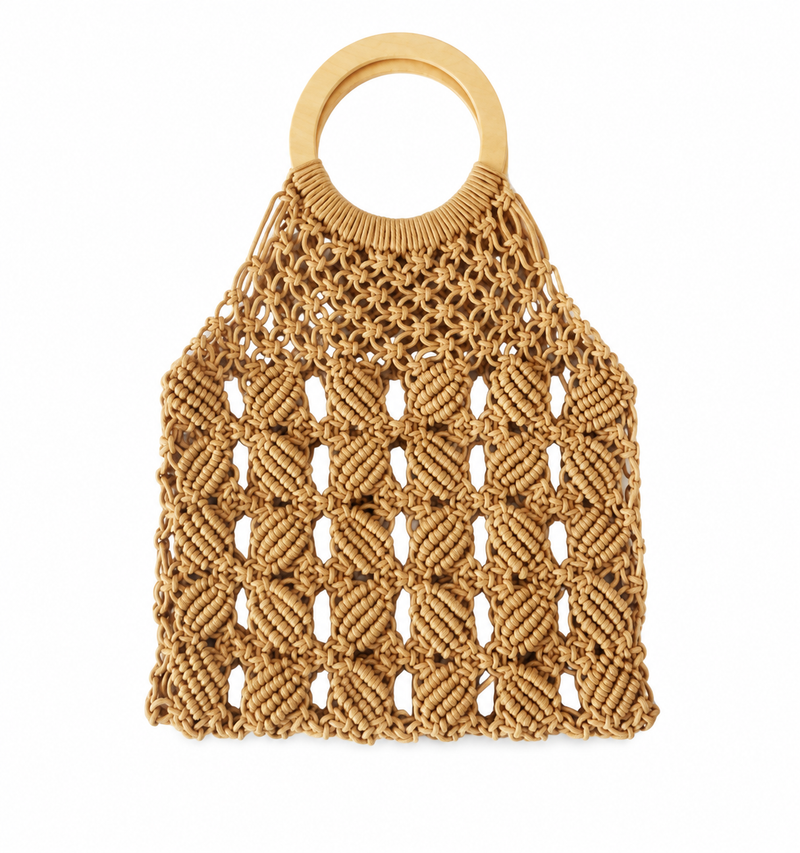 Ring-Handle Woven Bag - Brown