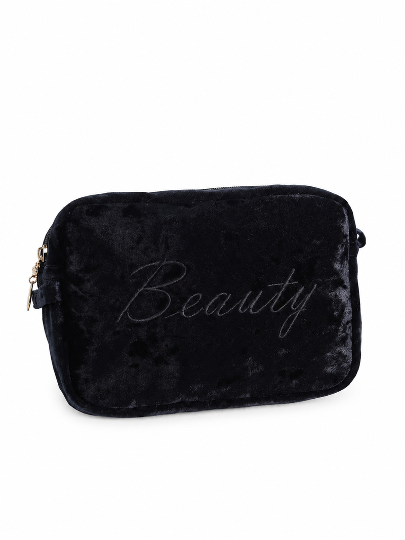 Velvet-Effect Zip Case - Black