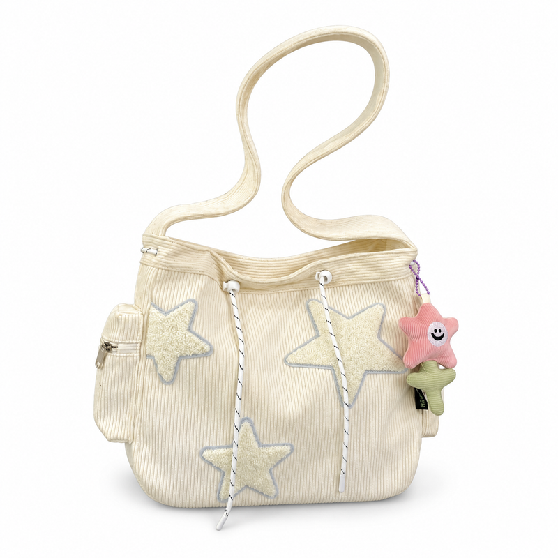Star-Detail Corduroy Tote - Cream