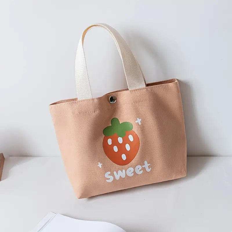 Trendy Cartoon Strawberry Canvas Handbag & Lunch Bag