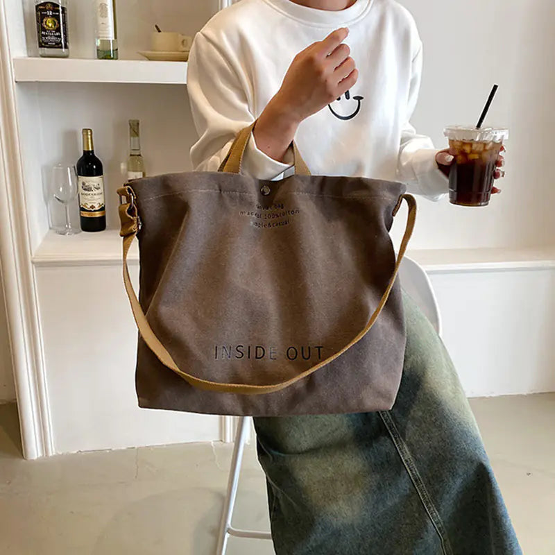 Large Capacity Canvas Letters Tote Bag for Women - close-up detail
