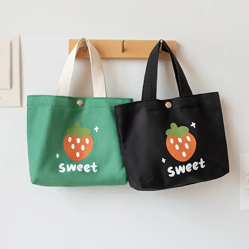 Trendy Cartoon Strawberry Canvas Handbag & Lunch Bag
