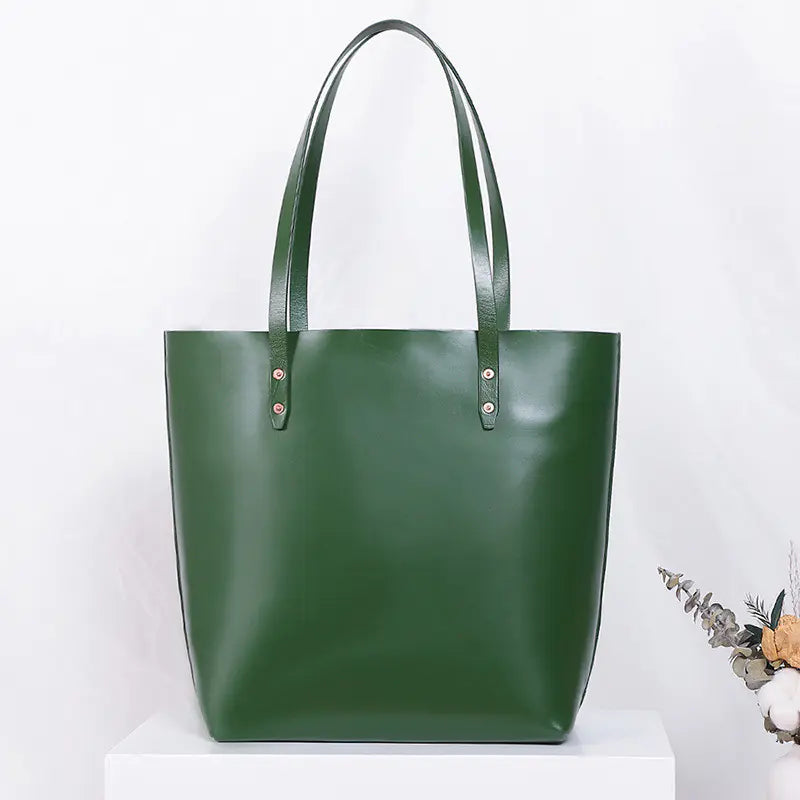 Multifunctional Vegetable Tanned Leather Tote Bag - back view