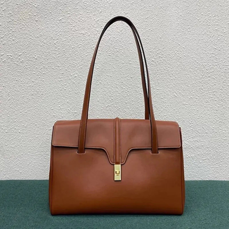 Large Capacity Cowhide Tote Bag - back view